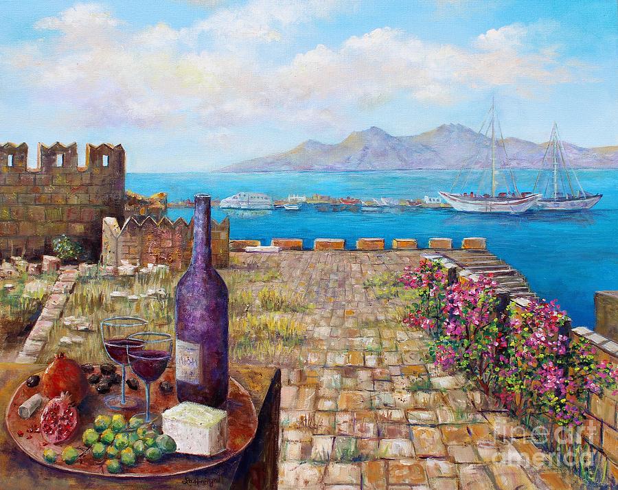 Mediterranean Picnic Kos Greece  Painting by Lou Ann Bagnall