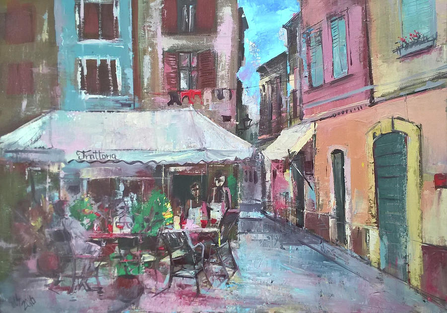 Mediterranean restaurant Painting by Lorand Sipos