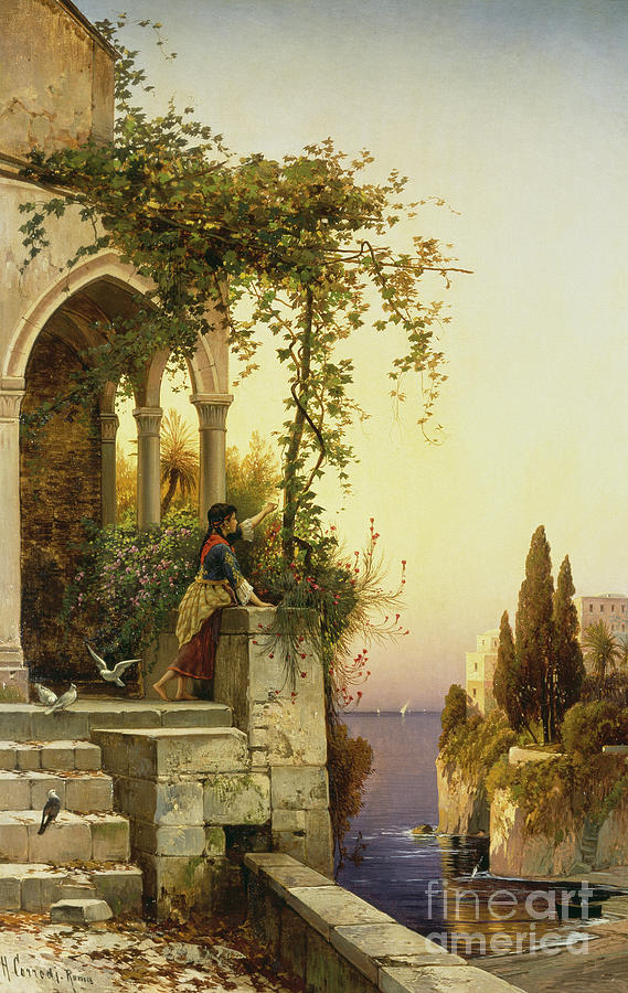 Gardens Painting - Mediterranean Sunset by Salomon Corrodi Gardens Painting - Mediterranean Sunset by Salomon Corrodi