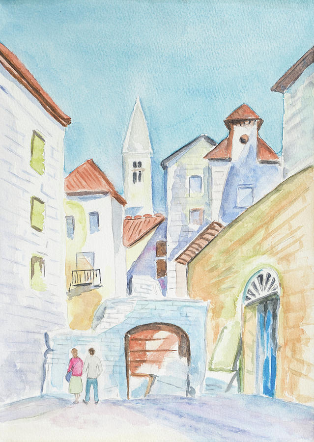 Mediterranean village Painting by Laura Richards