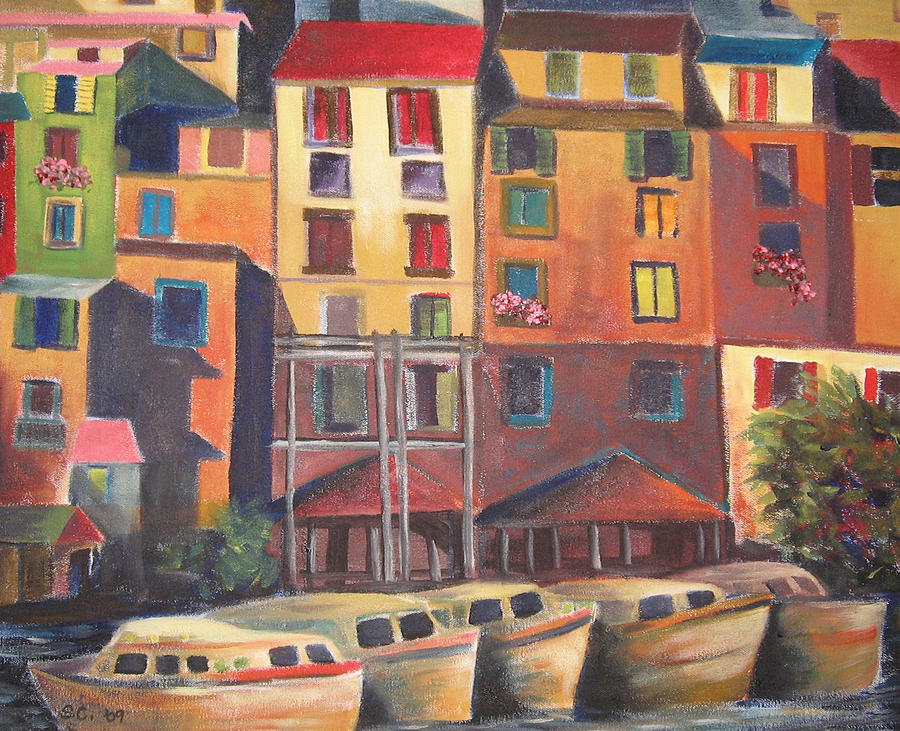 Mediterranean Waterfront Painting by Sharon Casavant