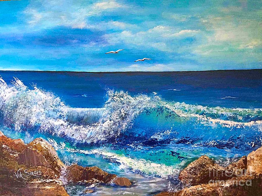 Seascape Painting - Mediterranian Waves by Viktoriya Sirris