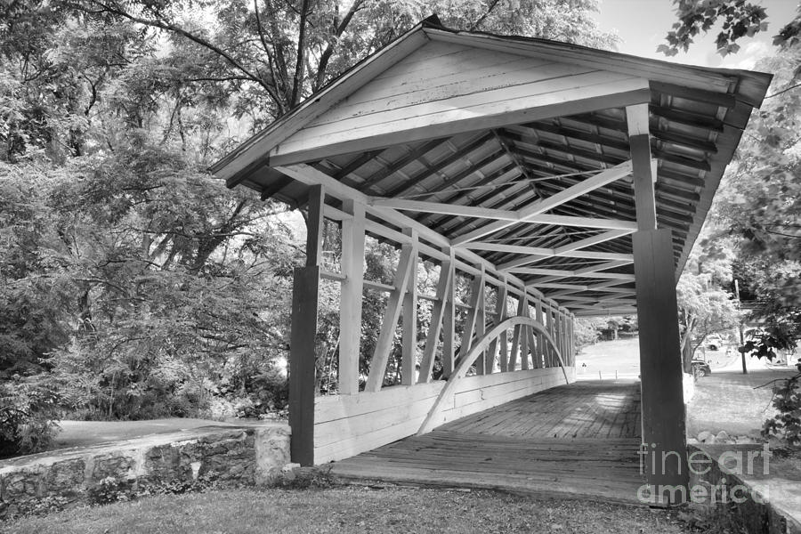 Medium Burr Truss Dr. Knisely Covered Bridge Black And White Photograph by Adam Jewell