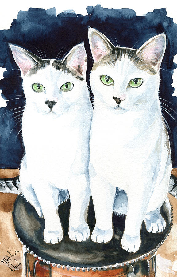 Meeka And Vincent - Twin Cat Brothers Painting by Dora Hathazi Mendes
