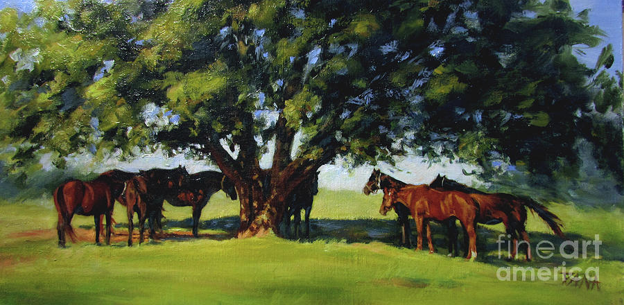 Horse Painting - Meet me at the old oak tree by Dana Lombardo
