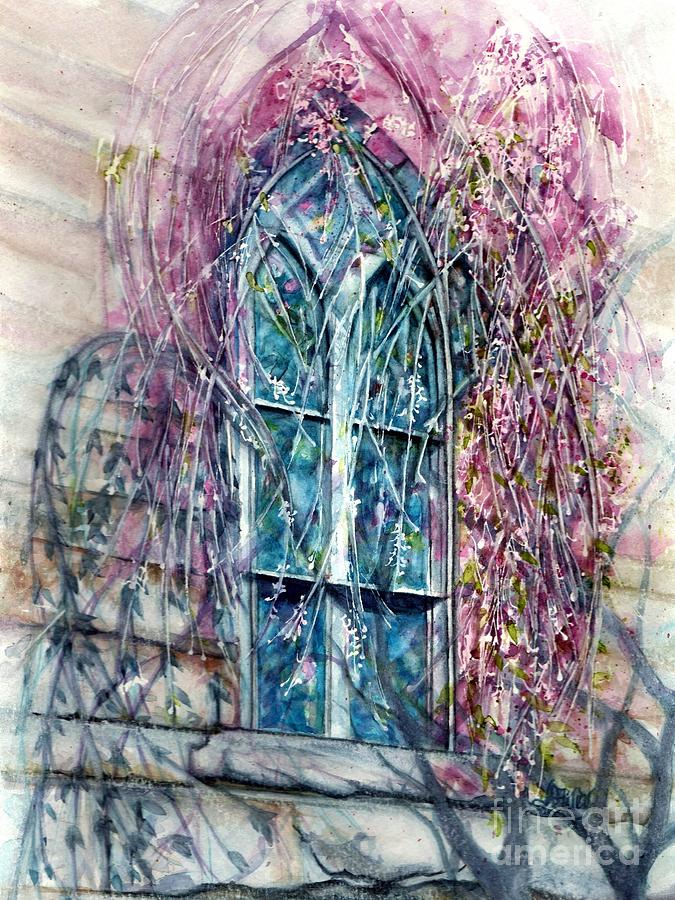 Meet me in the Springtime - Stained glass window  Painting by Janine Riley