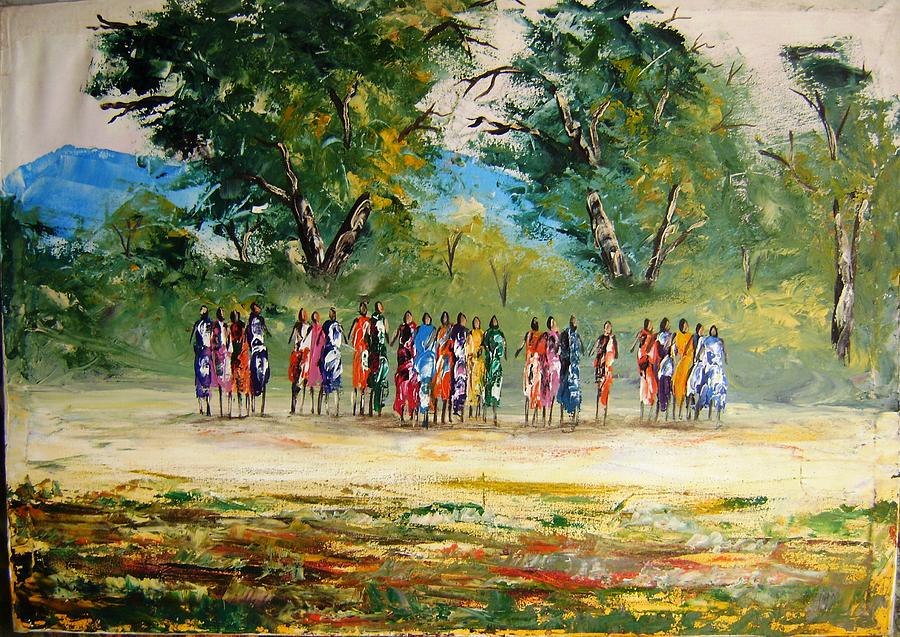 Culture Painting - Meeting In The Forest by Joseph Muchina