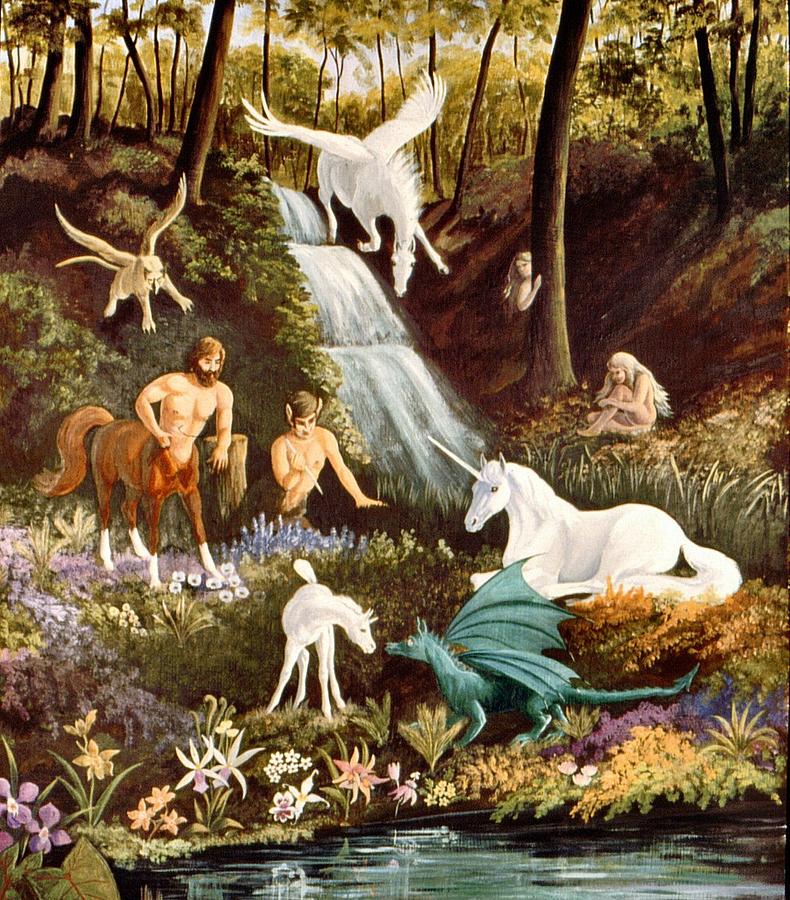 Unicorn Painting - Meeting of Myths by Barbara Walker Unicorn Painting - Meeting of Myths by Barbara Walker