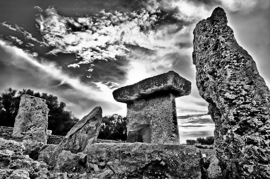 Megalithic building Taula in Trepuco Menorca Bronze age black and white version Photograph by Pedro Cardona Llambias