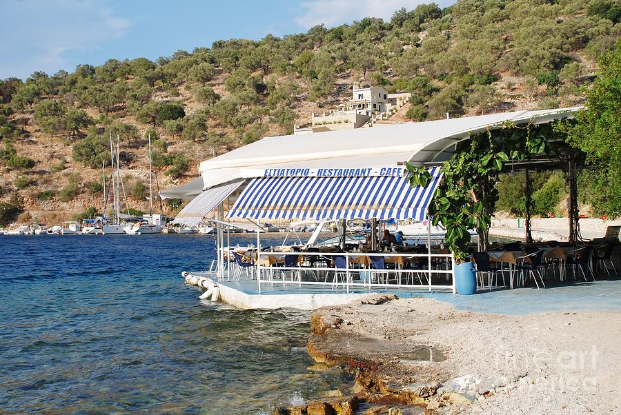 Greek Photograph - Meganissi beach taverna by David Fowler
