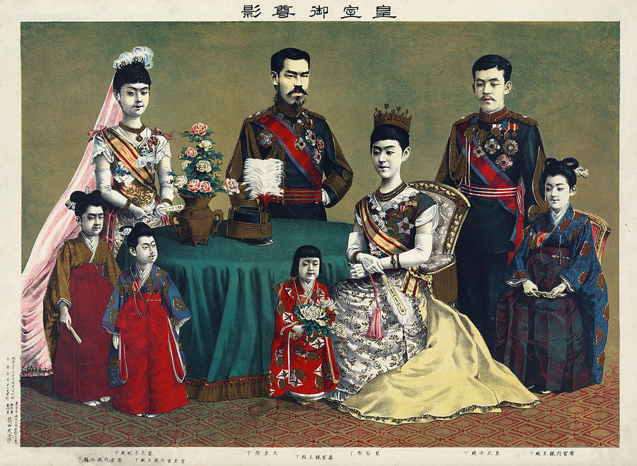 Meiji Emperor of Japan and the imperial family, 1900 Painting by Vincent Monozlay