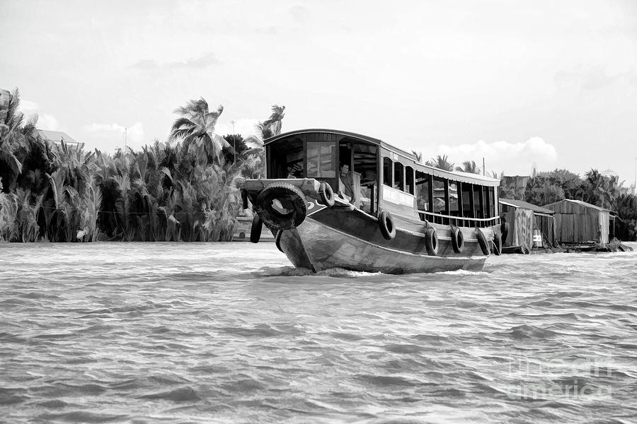 Mekong Delta Travel Taxi boat Vietnam black white  Photograph by Chuck Kuhn