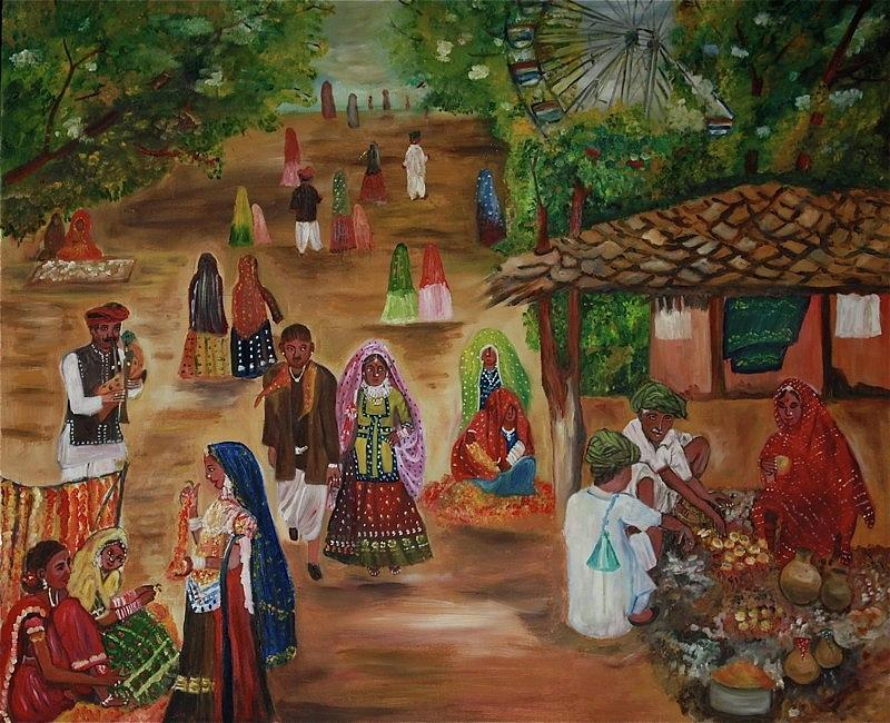 Mela Painting By Dipti Desai Drawing of fun fair scene. mela painting by dipti desai