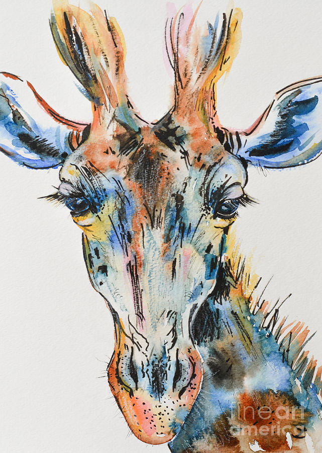 Giraffe Painting - Melancholic Giraffe by Zaira Dzhaubaeva