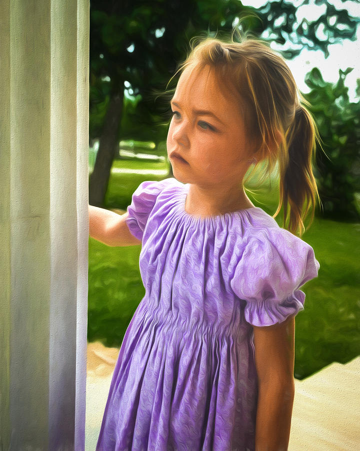Nature Photograph - Melancholy Girl in a Purple Dress by Chris Bordeleau