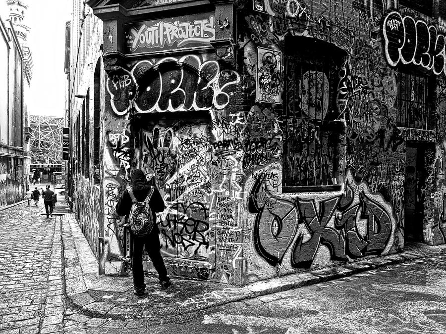 Black And White Photograph - Melbourne Alley #2 by Paki OMeara