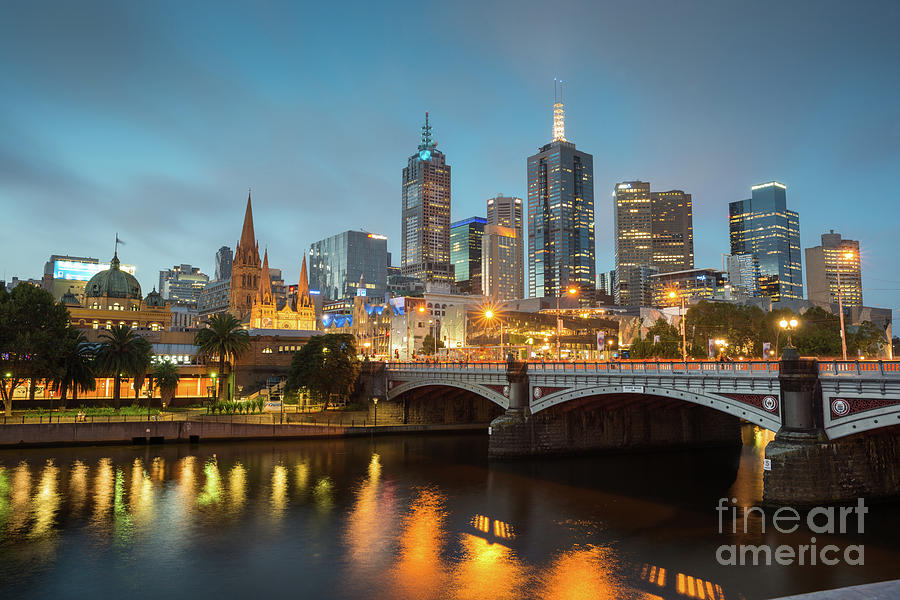Melbourne city skyline over Yarra river  Photograph by Andrew Michael