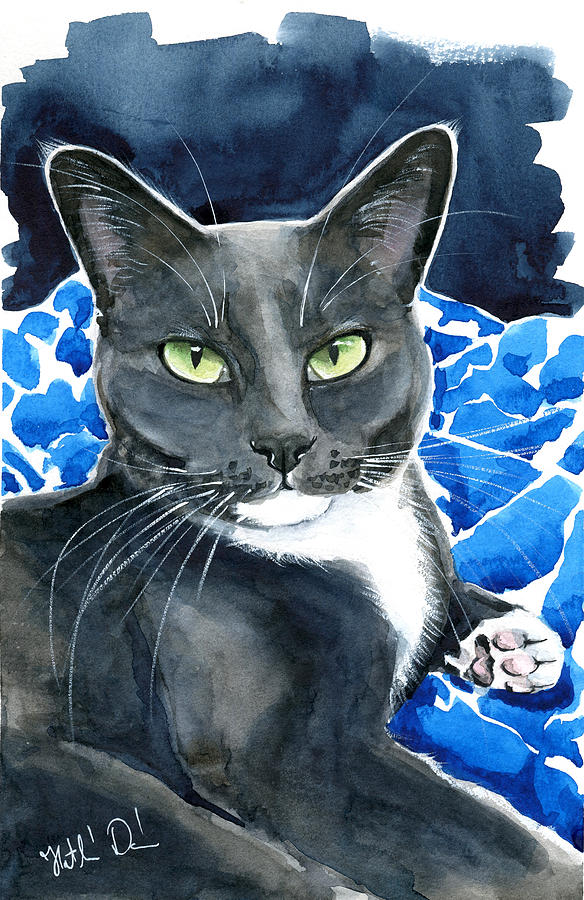 Melo - Blue Tuxedo Cat Painting Painting by Dora Hathazi Mendes