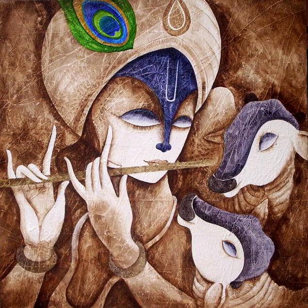 Krishna Painting - Melodious krishna by Mukesh Mandal