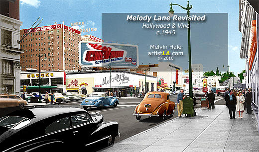 Hollywood Painting - Melody Lane Revisited  Hollywood California c1945 by Melvin Hale - ArtistLA by Melvin Hale 