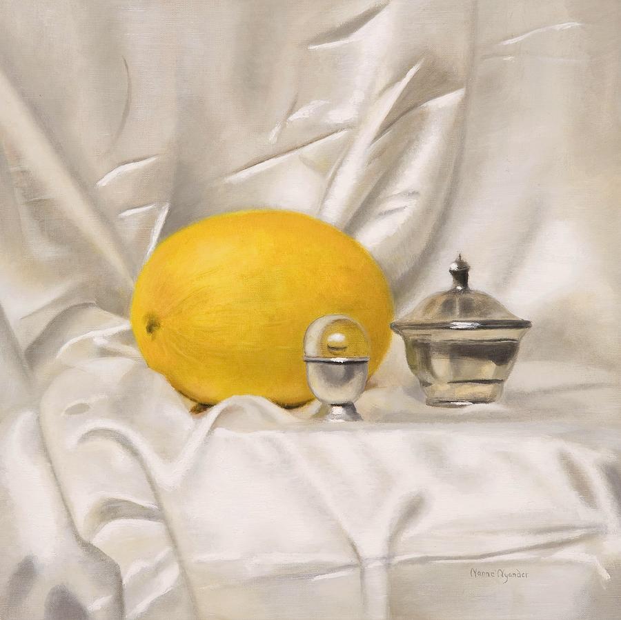 Melon Painting - Melon on White Silk by Nanne Nyander Melon Painting - Melon on White Silk by Nanne Nyander