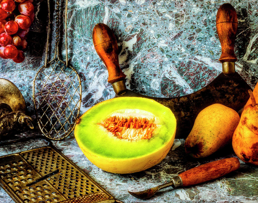 Melon Pears Still Life Photograph by Garry Gay