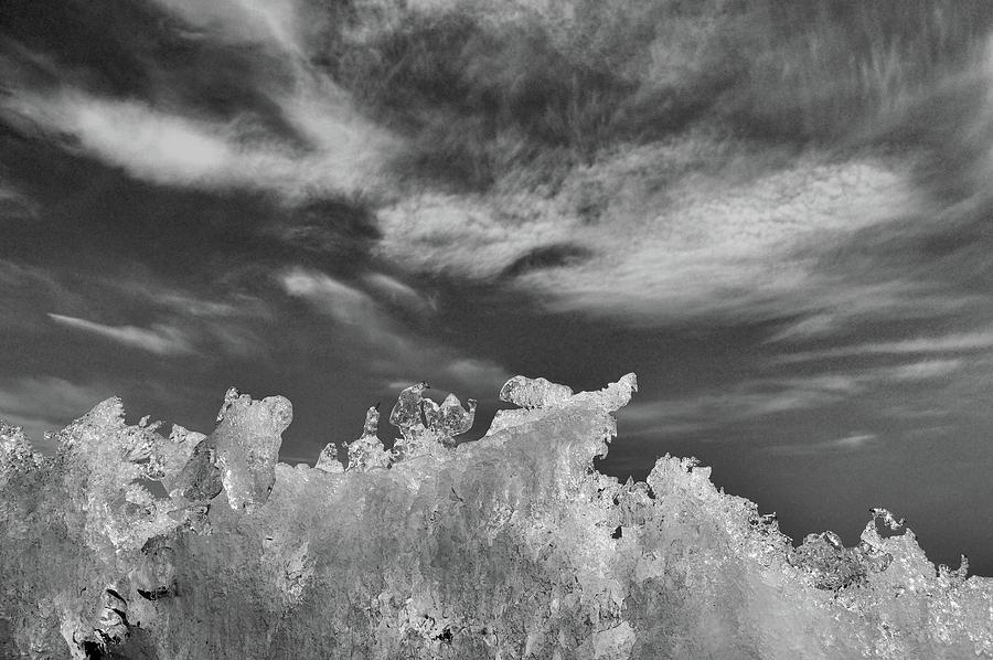 Melting Ice Below Cirrus Clouds BW  Digital Art by Lyle Crump