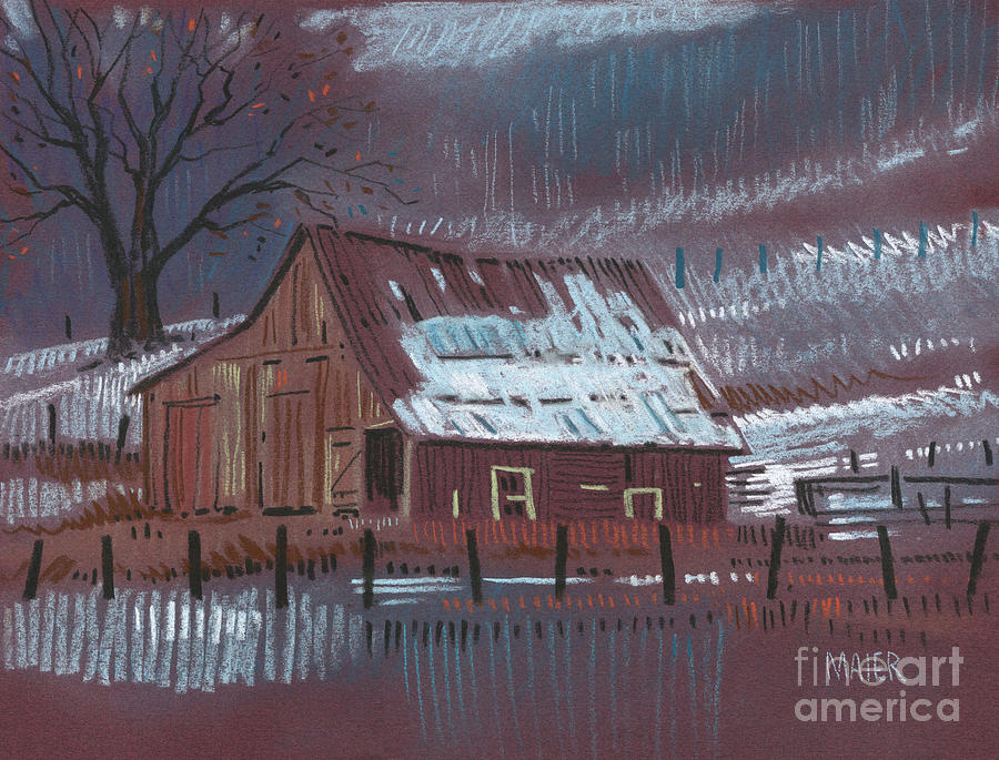 Barn Drawing - Melting Snow by Donald Maier