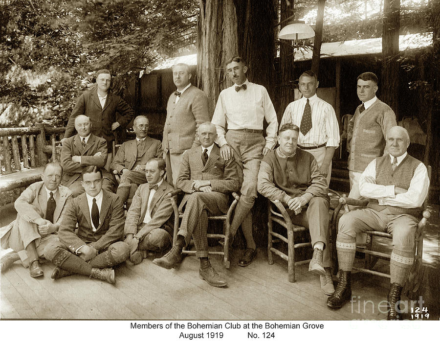 Members Photograph - Members of the Bohemian Club at the Bohemian Grove, August 1919 by Monterey County Historical Society