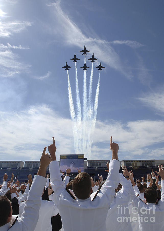 Education Photograph - Members Of The U.s. Naval Academy Cheer by Stocktrek Images Education Photograph - Members Of The U.s. Naval Academy Cheer by Stocktrek Images