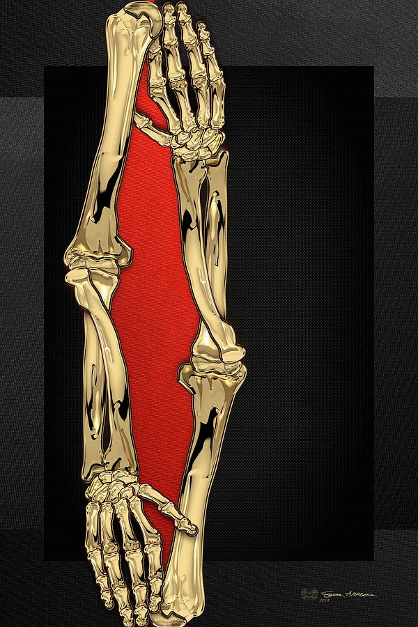 Memento Mori - Two Sets of Gold Human Arm Bones over Black and Red Canvas Digital Art by Serge Averbukh