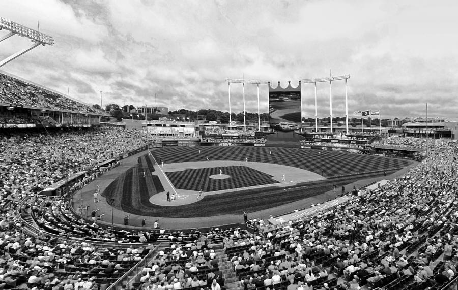 Memorial Day at Kauffman Stadium BW Photograph by C H Apperson