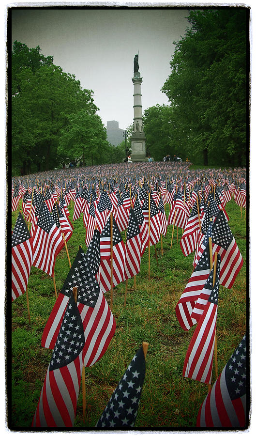 Memorial Day Flags on the Boston Common with Soldiers and Sailors Monument Photograph by Joann Vitali
