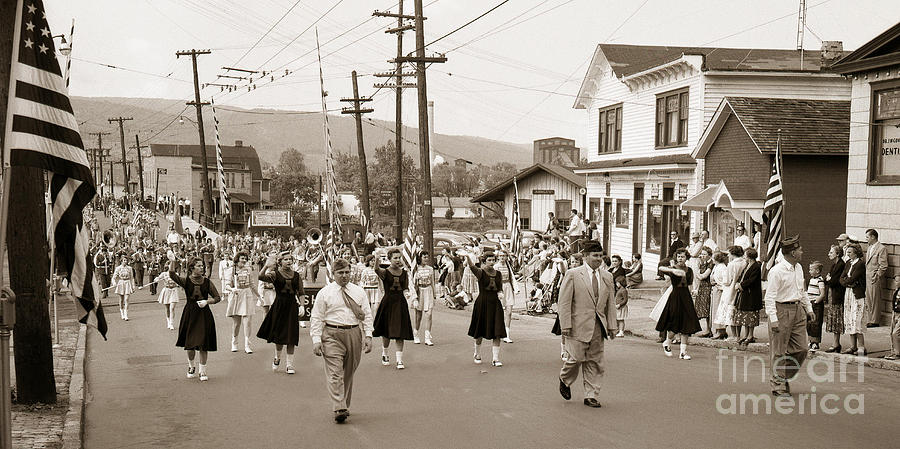 Memorial Day Parade Ashley PA with Train Station and the Huber Colliery in background 1955 Photograph by Arthur Miller