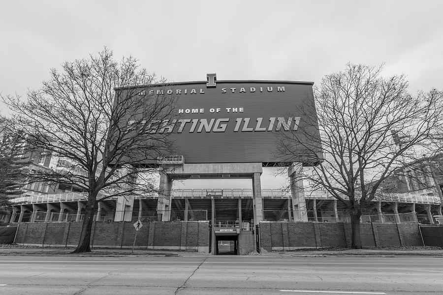 Memorial Stadium University of Illinois Black and White  Photograph by John McGraw