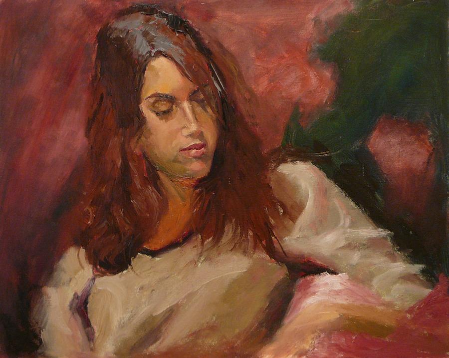 Young Woman Painting - Memories of Red Roses by Irena Jablonski