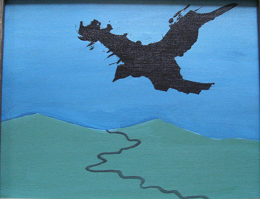 Raven Painting - Memory Flight 1 by Karen Geiger