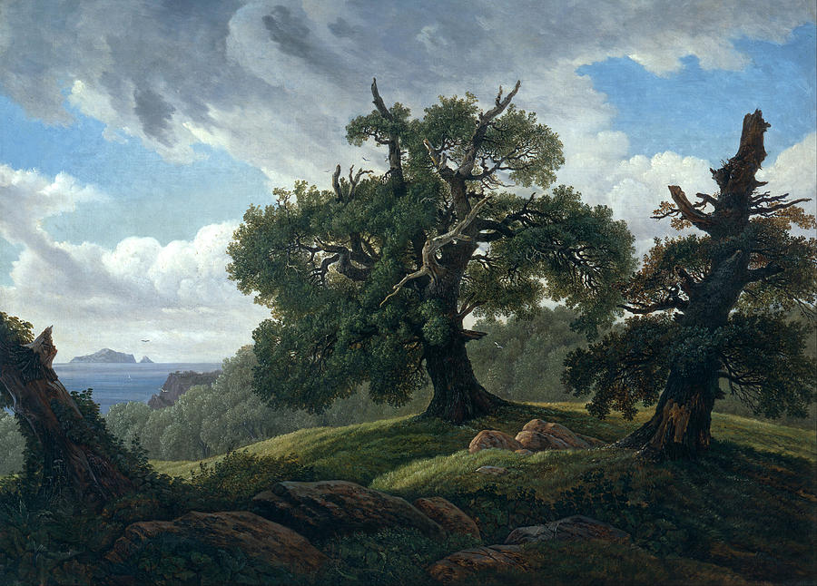Memory of a wooded island in the Baltic Sea. Oak trees by the Sea  Painting by Carl Gustav Carus