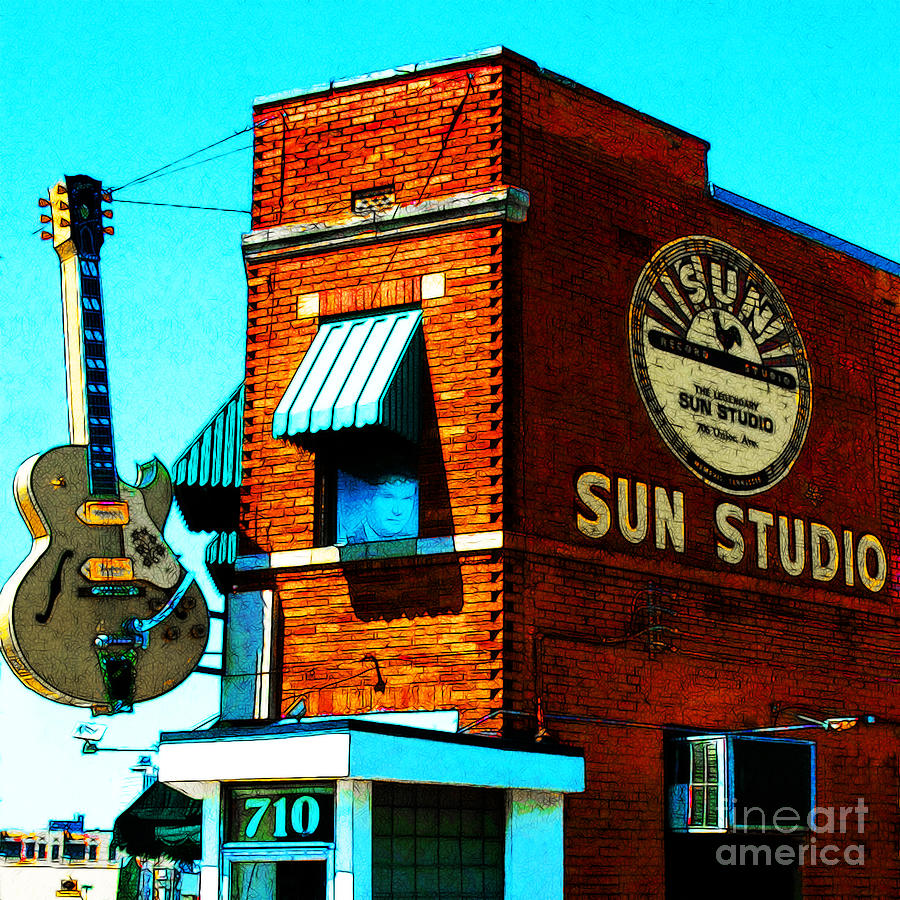 Memphis Sun Studio Birthplace of Rock and Roll 20160215sketch sq Photograph by Wingsdomain Art and Photography