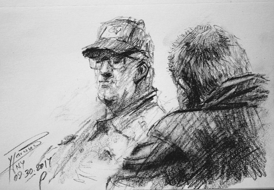 Men at Tims Cafe Drawing by Ylli Haruni