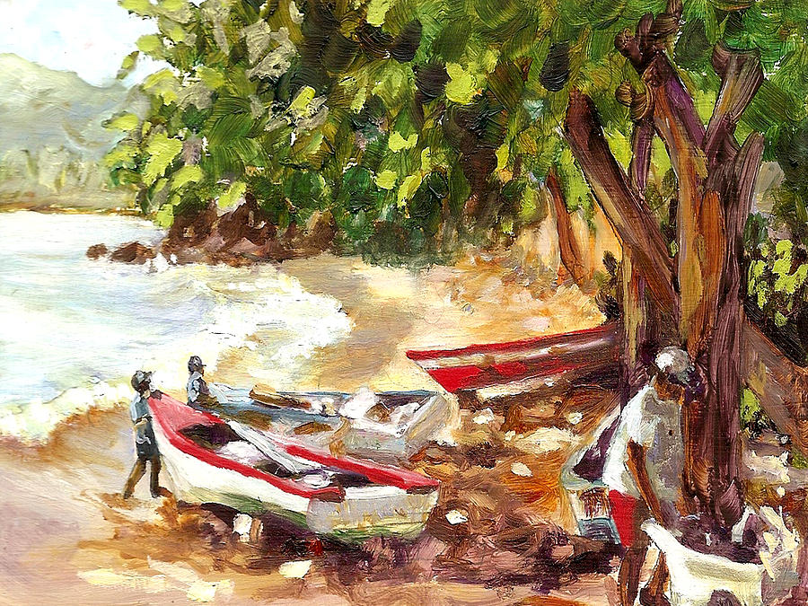 Boat Painting - Men at Work by Monica Linville