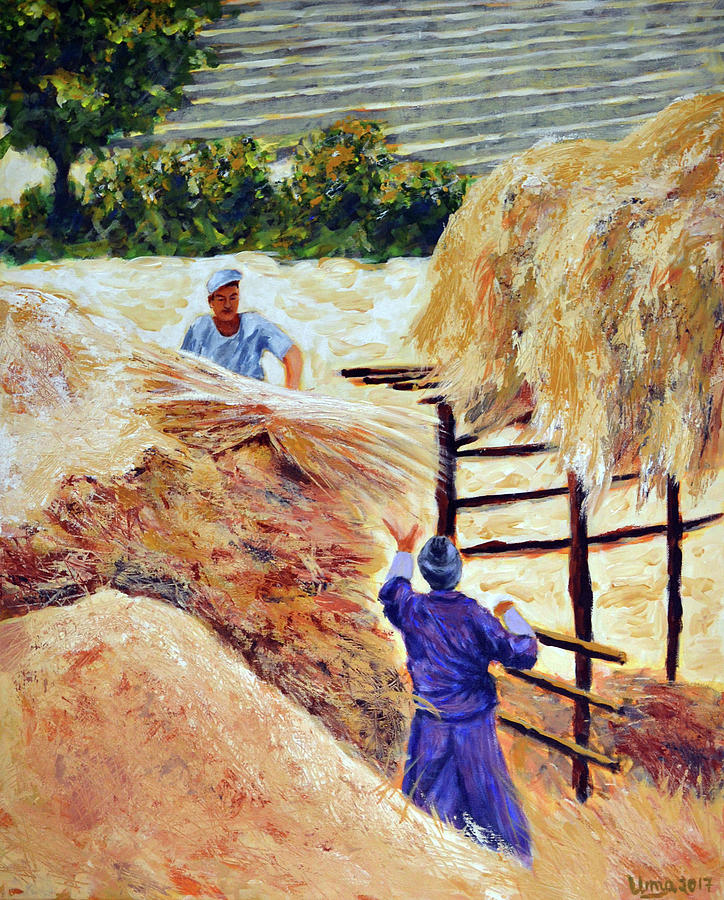 Men at work Painting by Uma Krishnamoorthy