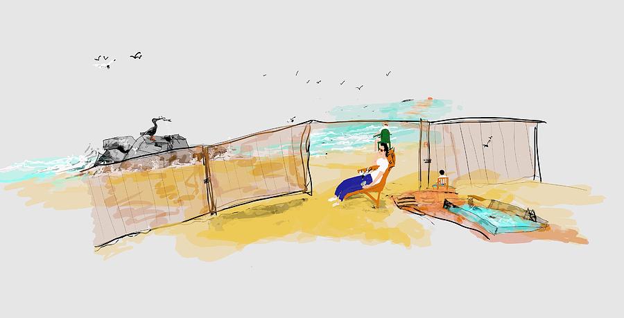 Men on beach Digital Art by Debbi Saccomanno Chan