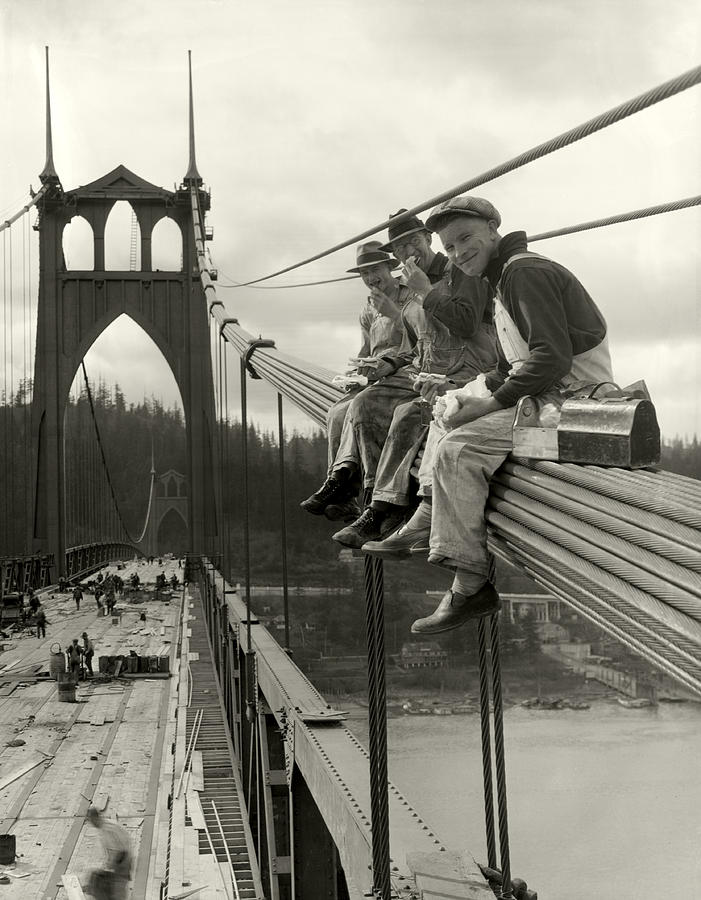 Portland Photograph - Men on Bridge by Ray Atkeson