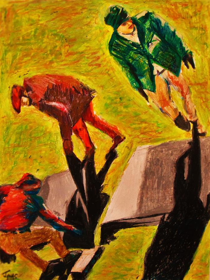 Men Working Painting by B Janas Men Working Painting by B Janas