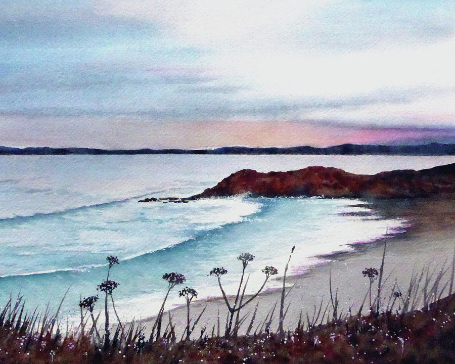 Sunset Painting - Mendocino at Dusk by Janice Sobien