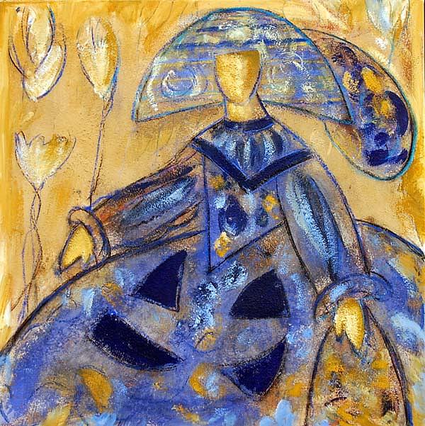 Menina Painting - menina ocre y azul II by Soledad Fernandez