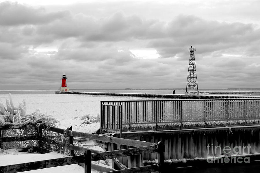Up Movie Photograph - Menominee North Pier Lighthouse on Ice by Mark J Seefeldt
