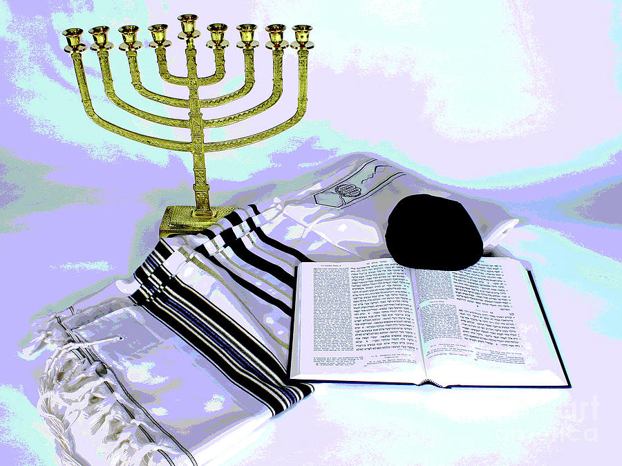 Menorah and Tallit Photograph by Larry Oskin