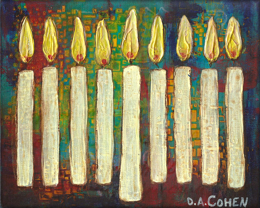 Menorah in Multi Yellow Painting by Deb Cohen - Fine Art America